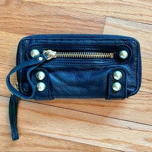 Linea Pelle Black Leather Wristlet
